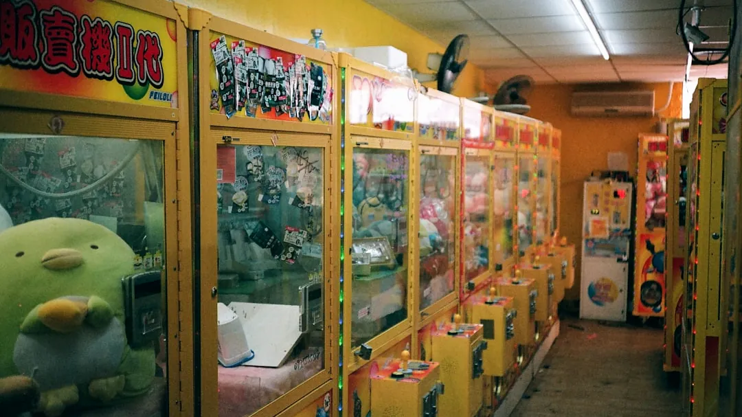 a row of vending machines in a store